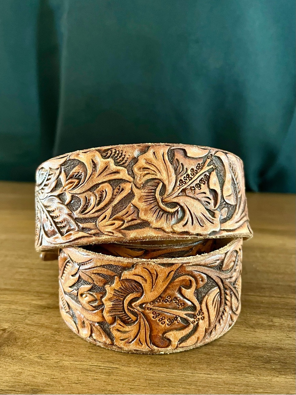 Carved Leather Belt NO BUCKLE